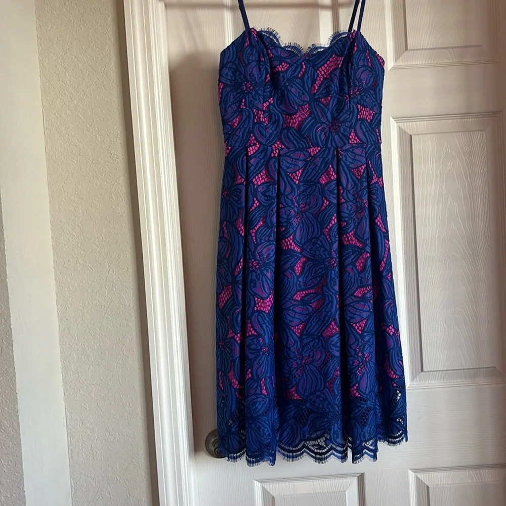 Lilly Pulitzer CAMELLA DRESS Royal Purple Two Tone Orchid Pink Lace - Picture 2 of 6